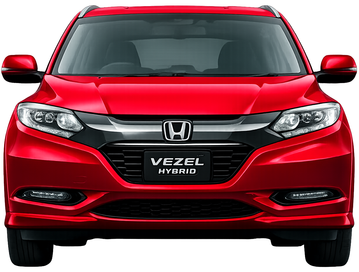 Red sedan, front view, black grill, silver accents.