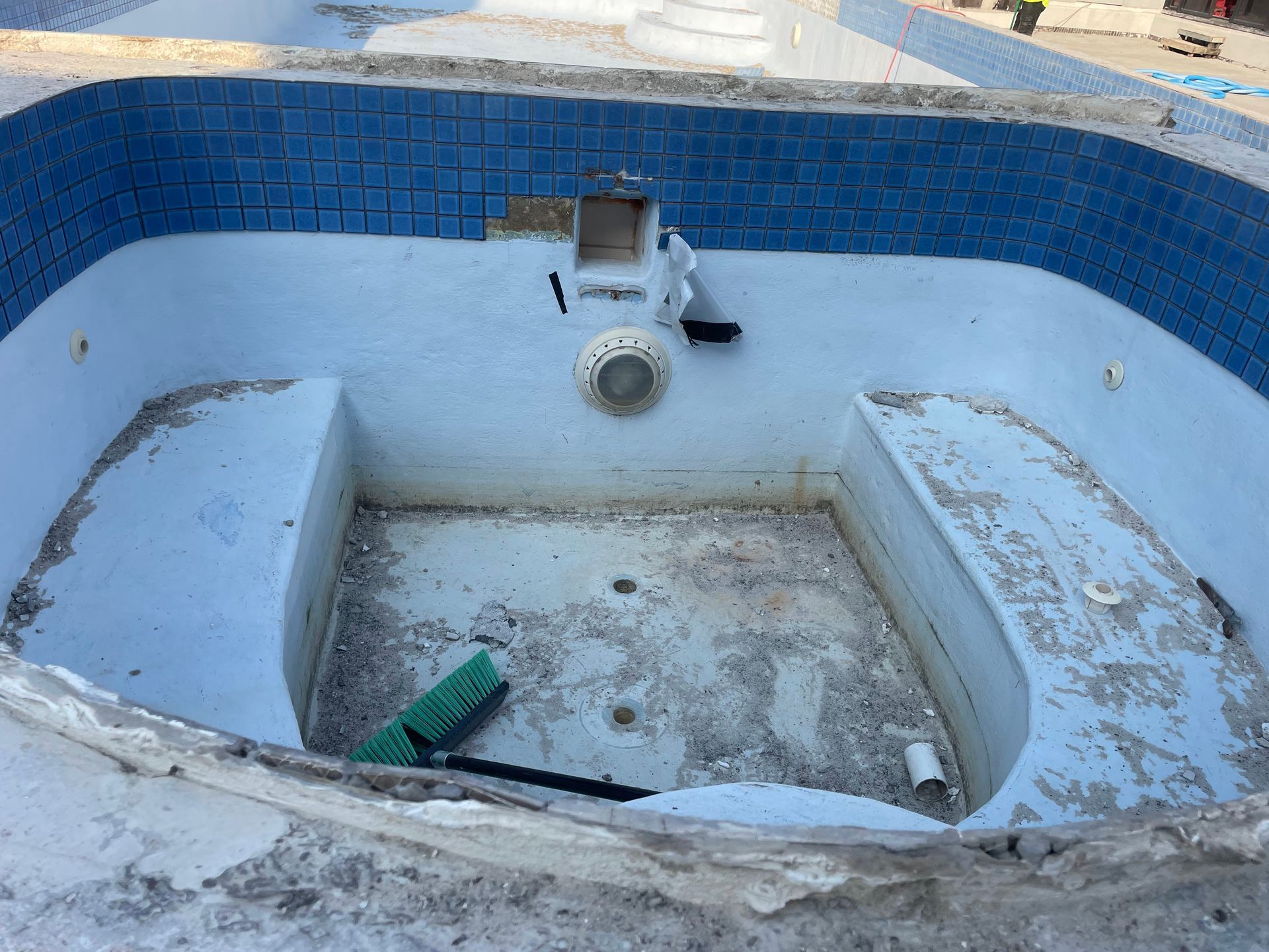 Empty, Tiled Pool Interior With Blue Border Tiles — Leak N Pool In Tweed Shire, NSW