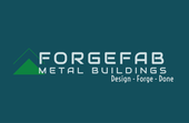ForgeFab Metal Buildings logo with green roof icon and tagline 'Design - Forge - Done'