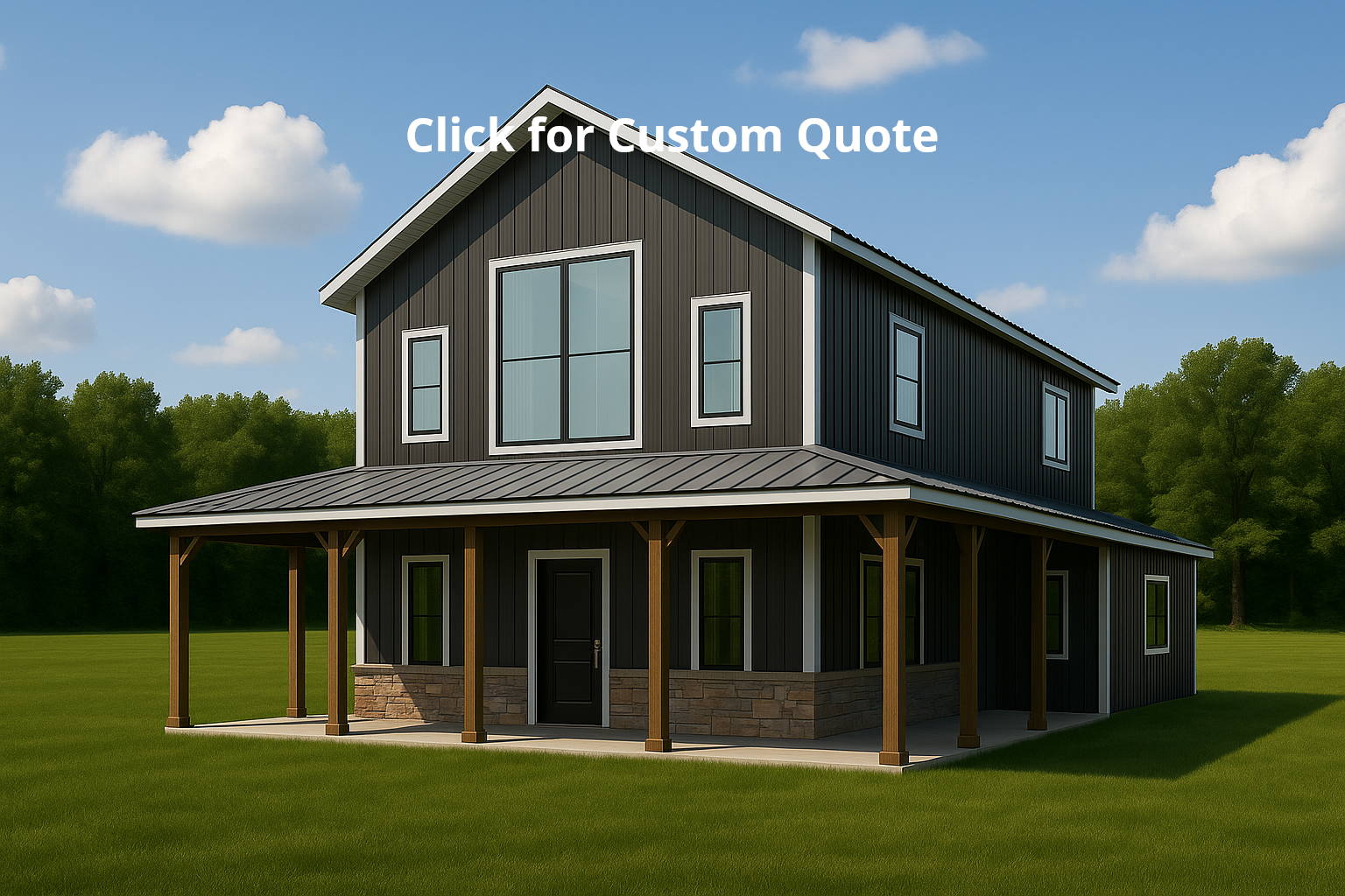 The Lookout two-story barndominium with wrap-around porch