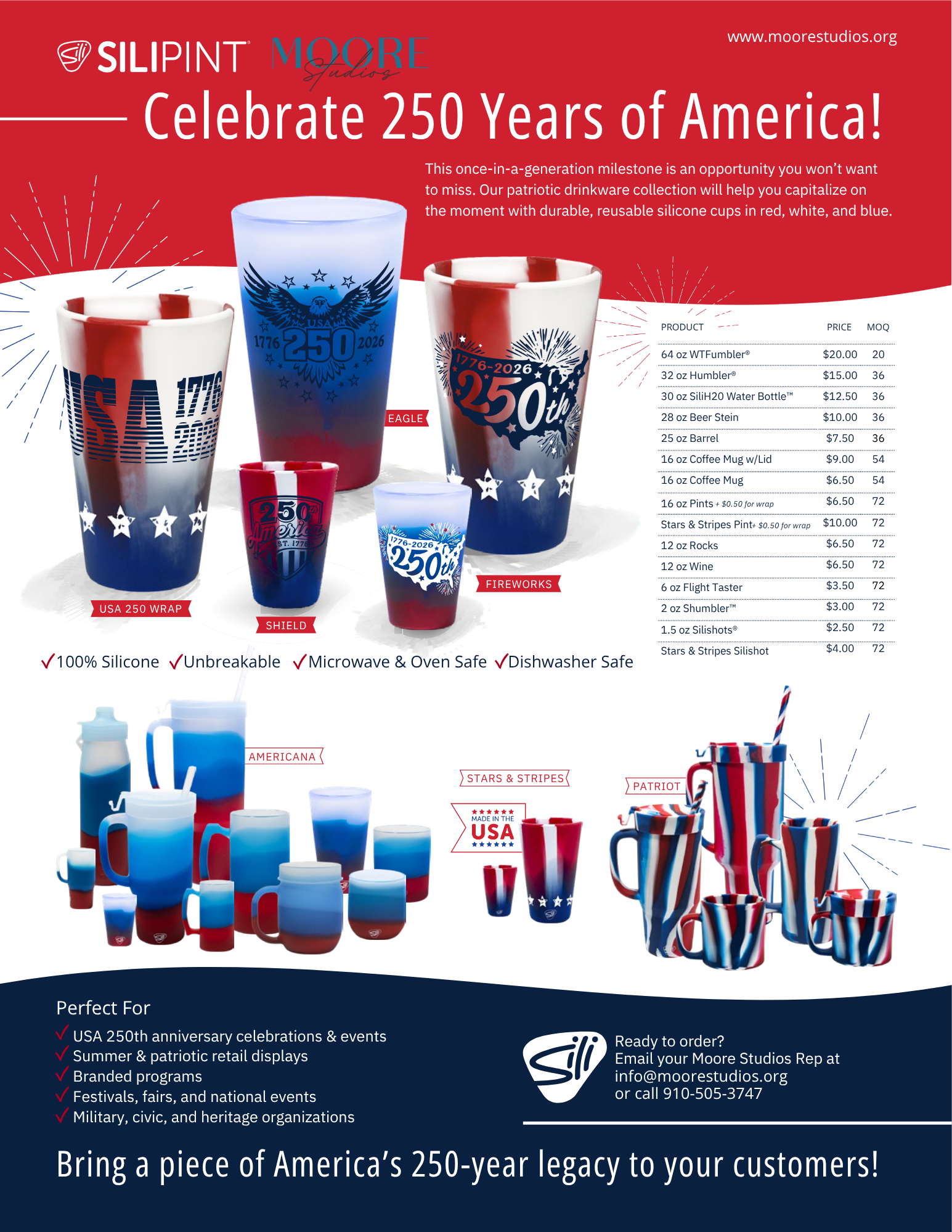 Silipint USA 250 patriotic drinkware sell sheet