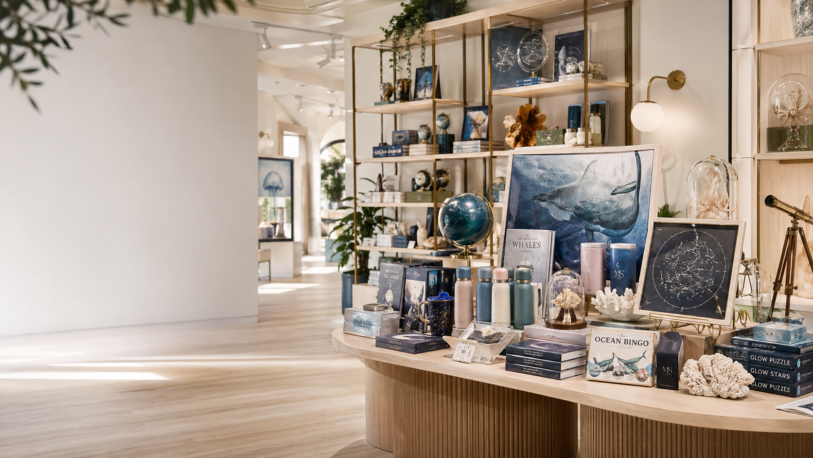 Museum shop, aquarium store, or science center retail scene