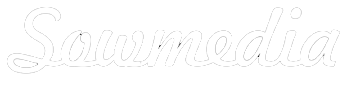 Het woord sowmedia staat in neonletters op een witte achtergrond.