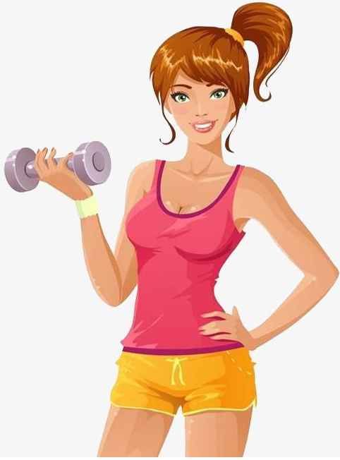 Smiling woman in gym gear hefting dumb bell weight