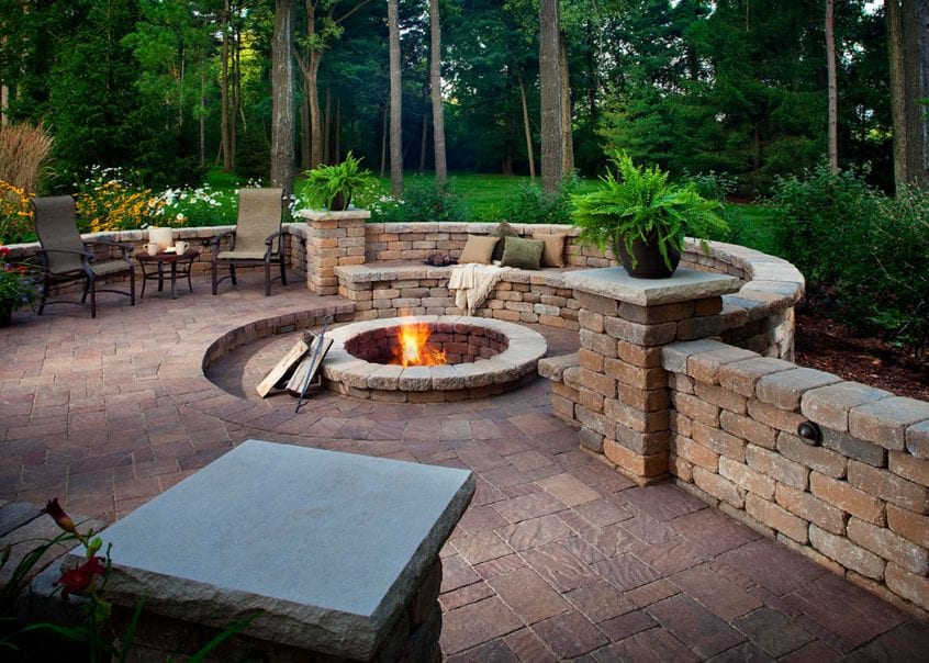 outdoor patio with fireplace