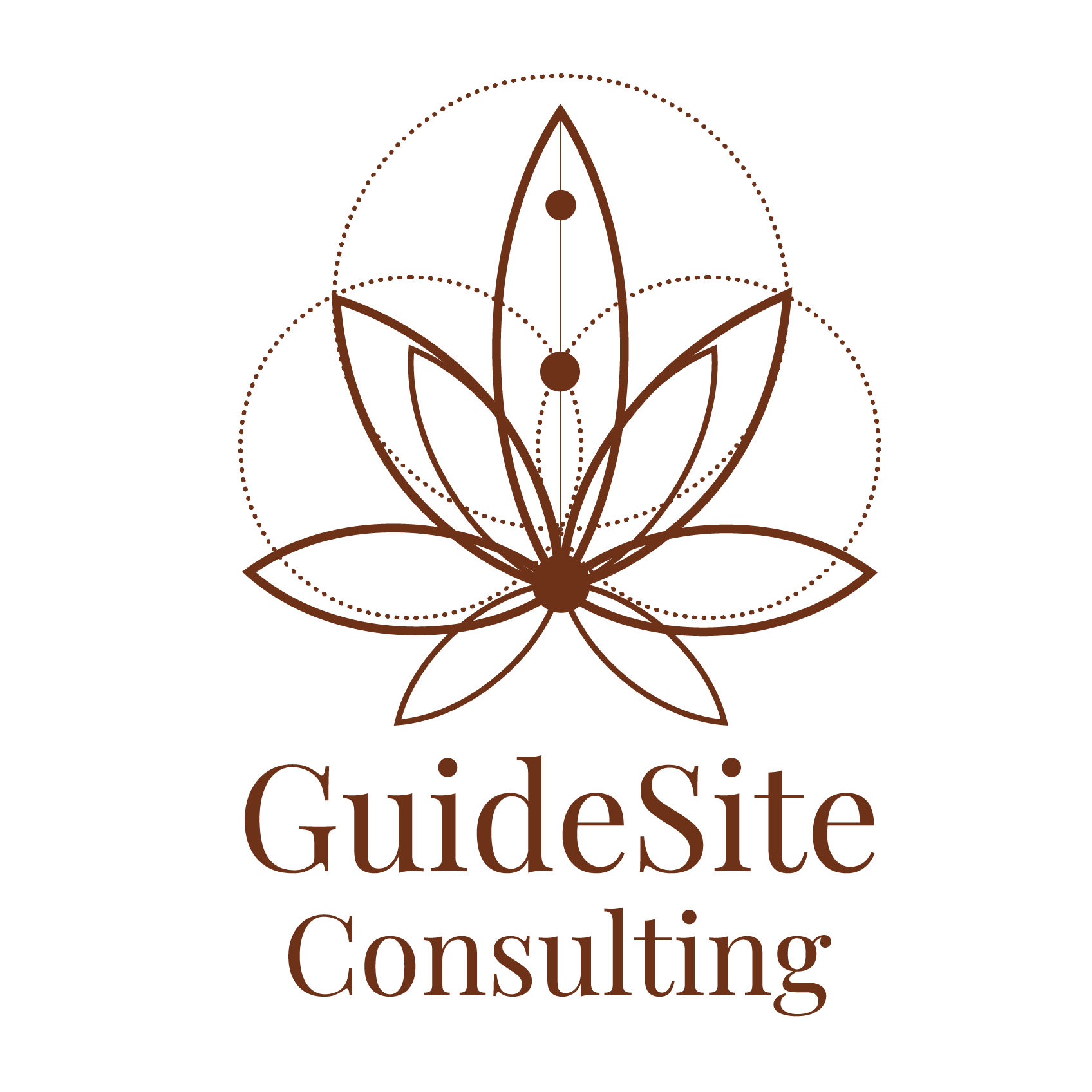 A logo for guidesite consulting with a lotus flower