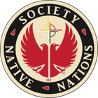 Society of Native Nations logo. Red double-headed eagle, cross, text in black and white circle.