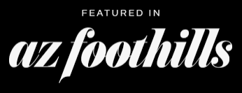 Black background logo of Arizona Foothills magazine written in white writing.