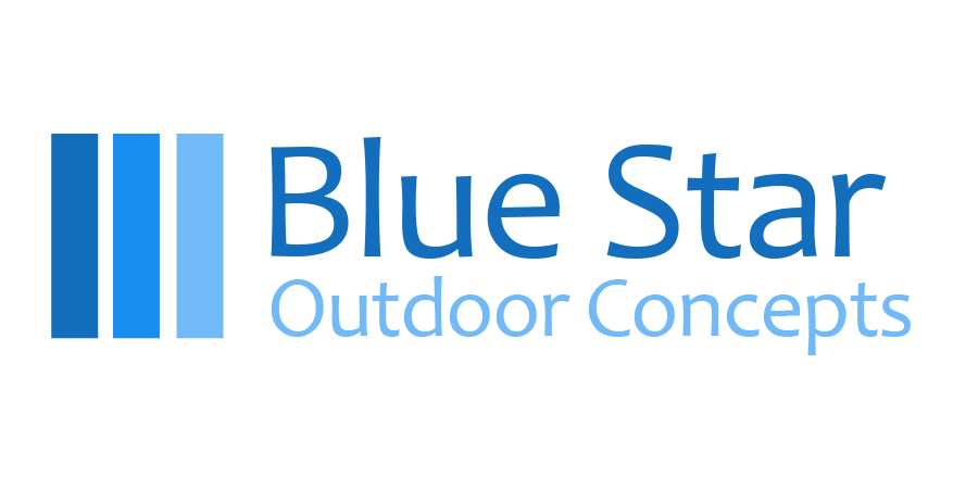 A blue star outdoor concepts logo on a white background.