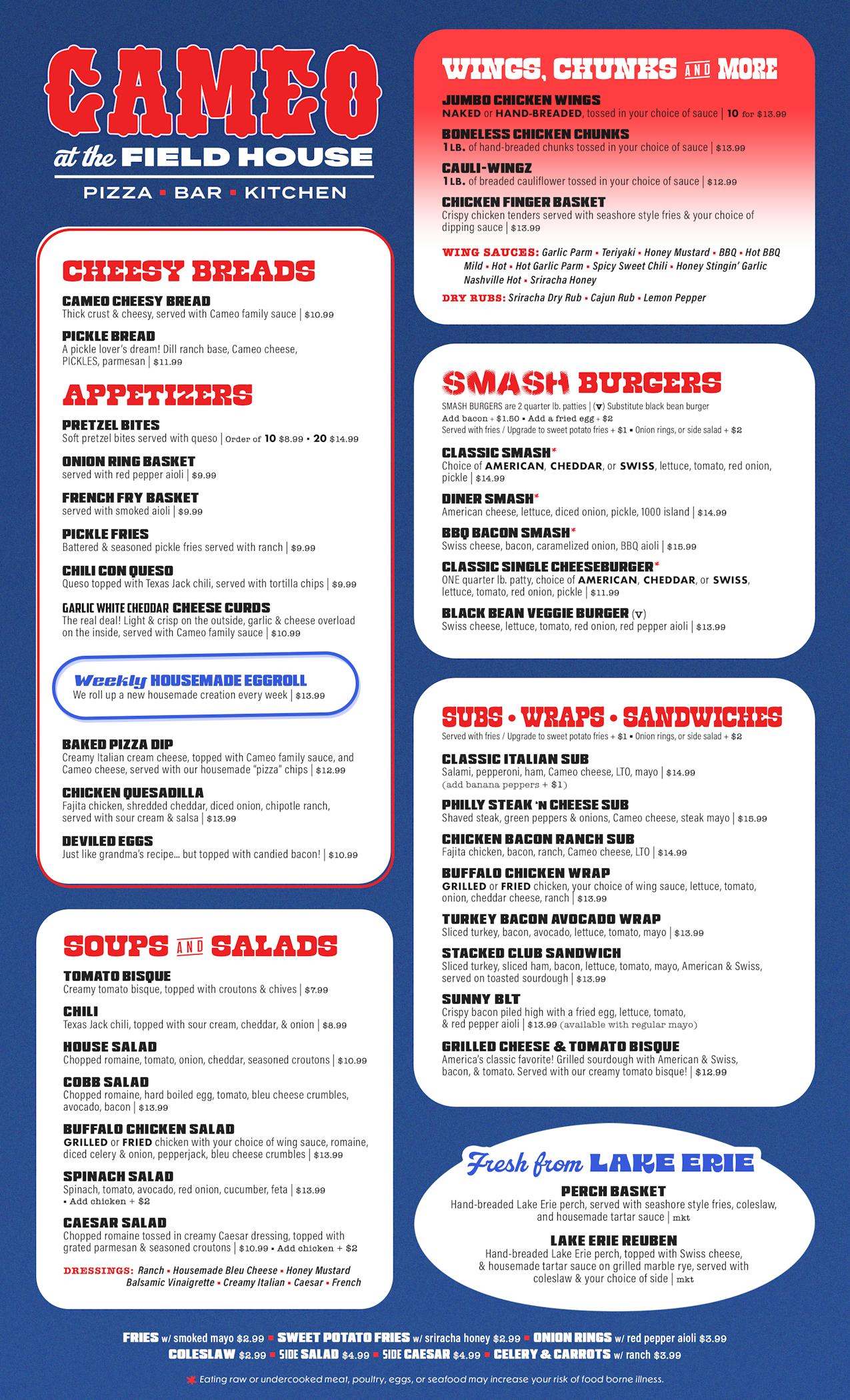 Cameo at the Fieldhouse in Avon, Ohio - Menu Side 1
