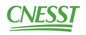 A green and white logo for cnesst on a white background.