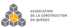 The logo for association de la construction du quebec is a pyramid of cubes.