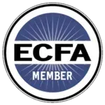 ECFA Member logo: blue circle with radiating lines, black text on white outline.