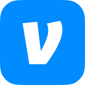 A Venmo Logo blue square with a white letter v on it