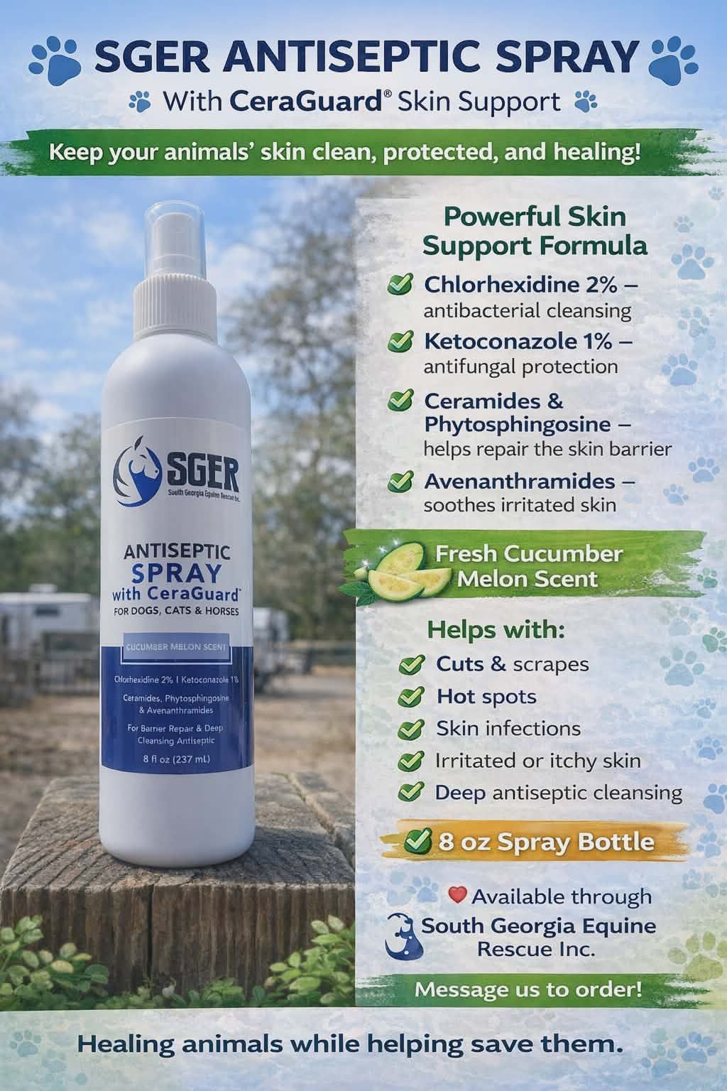 ANTISEPTIC  SPRAY  with CeraGuard  FOR DOGS, CATS & HORSES  CUCUMBER MELON SCENT 8 ounce