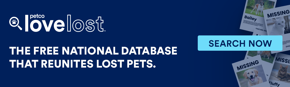 An advertisement for lovelost the free national database that reunites lost pets