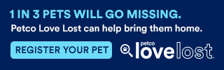 A blue sign that says petco love lost can help bring them home