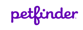 A purple logo for petfinder on a white background.