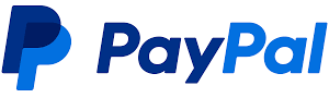 The paypal logo is blue and white on a white background.