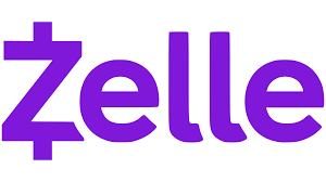 The zelle logo is written in purple letters on a white background.