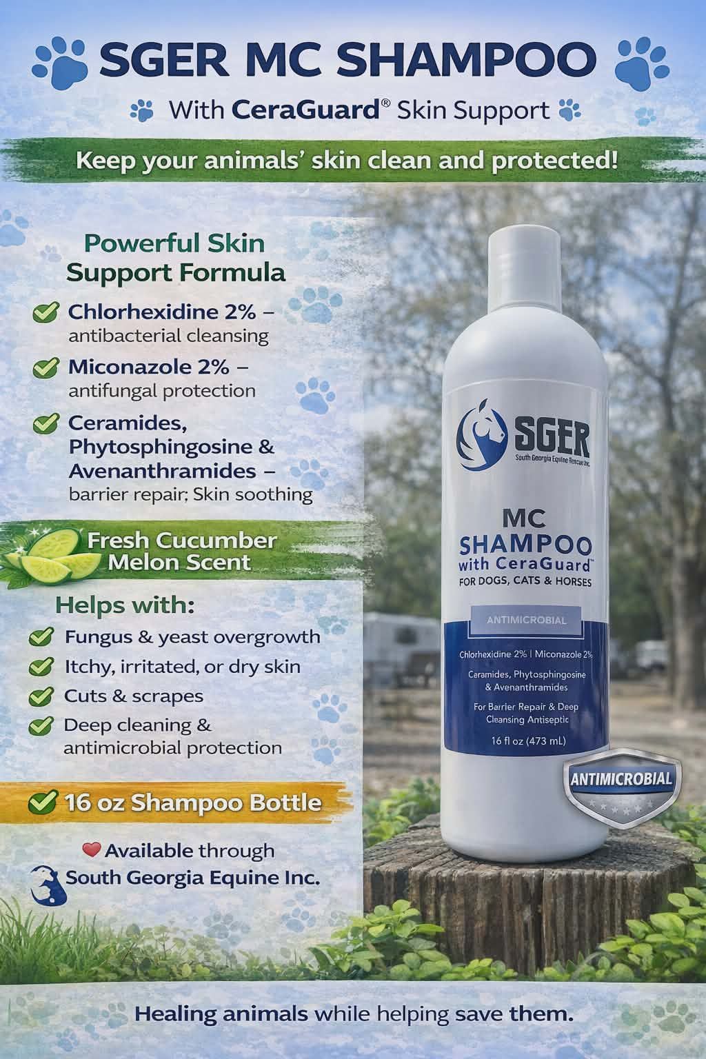 MC  SHAMPOO  with CeraGuard  FOR DOGS, CATS & HORSES 16 ounce