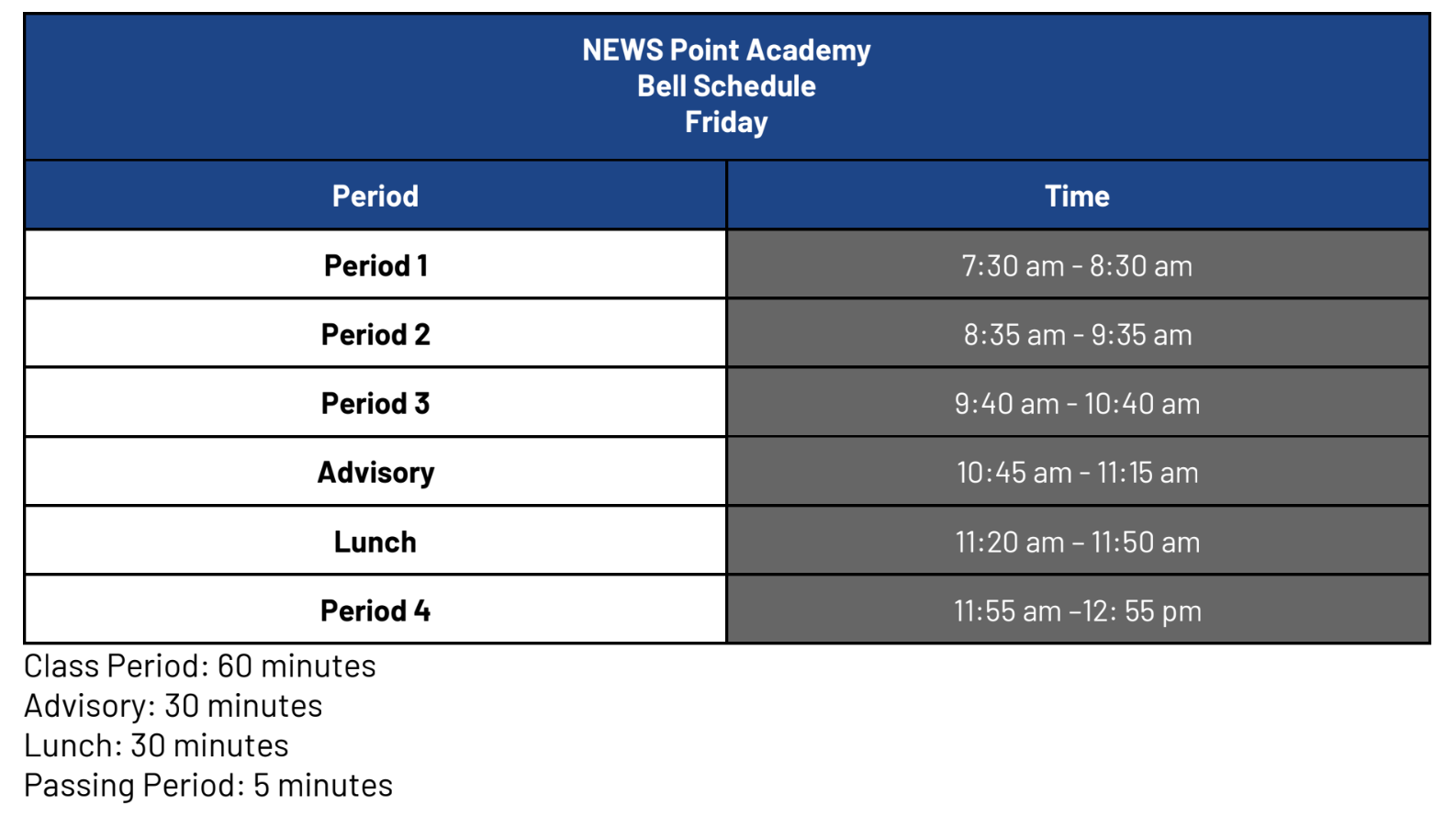 Friday Bell Schedule