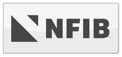 a white button with the nfib logo on it