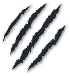 Four dark claw marks diagonally across a white background.