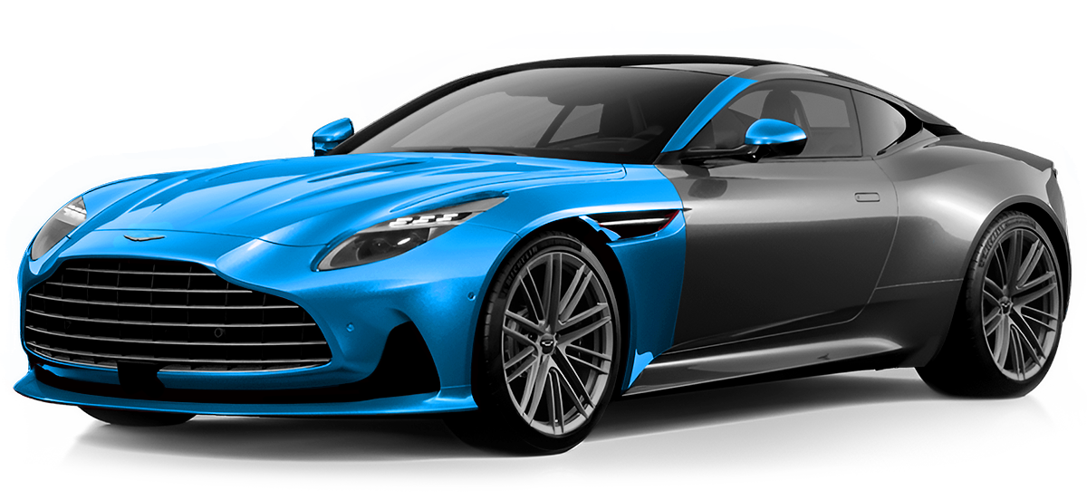 Blue and gray sports car with two-tone paint.