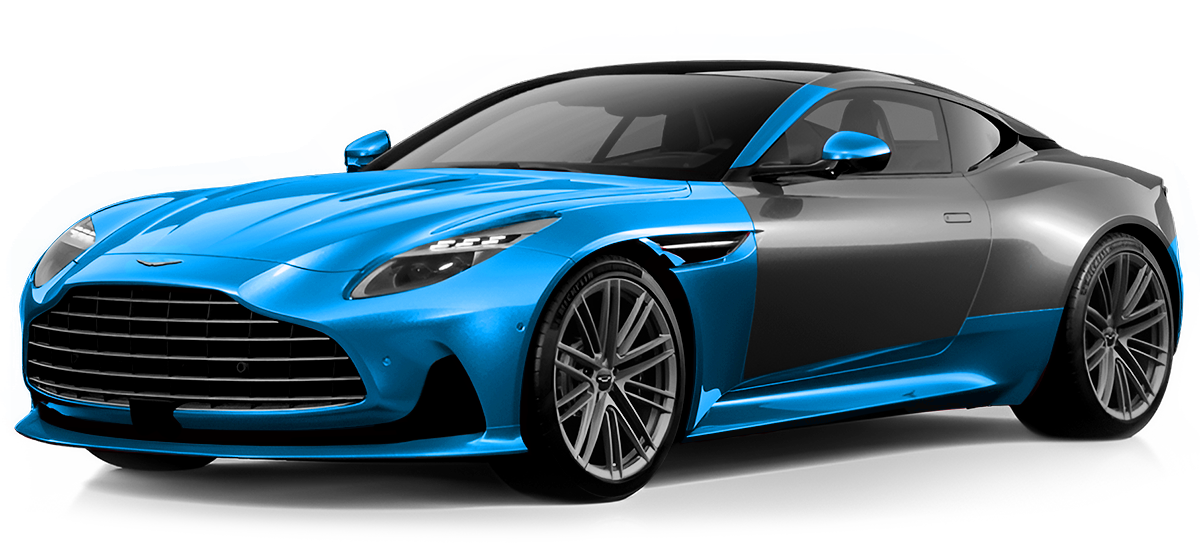 Blue and gray sports car on a white background.