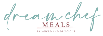Dream Chef Meals logo in script, teal lettering on white. 