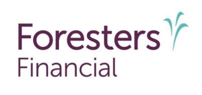 Foresters Financial logo with purple text and teal graphic.