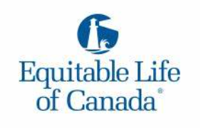 Equitable Life of Canada logo: blue lighthouse on a wave, white light, blue text.
