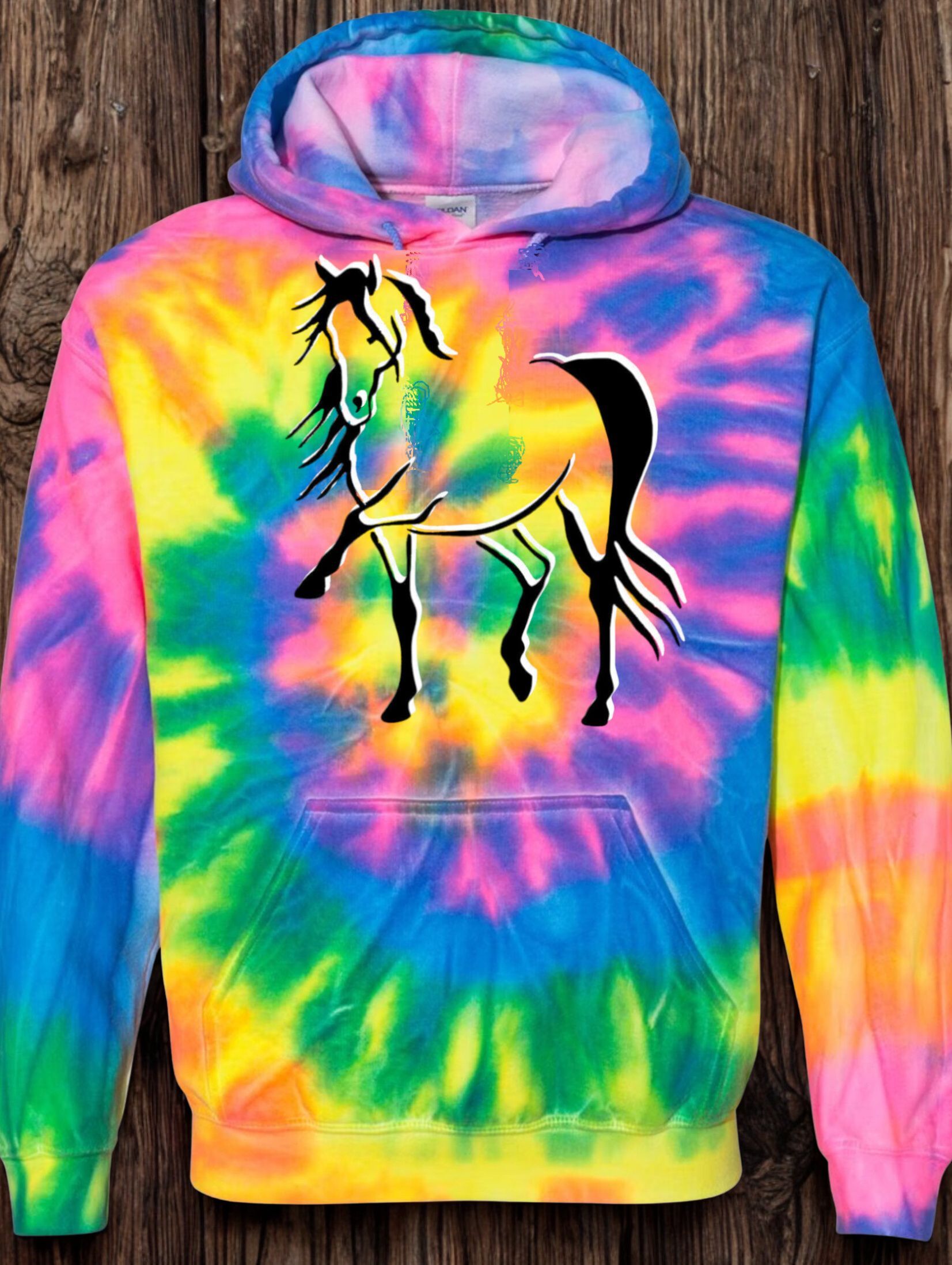 Neon Tye Dyed Fleece Hoodie Destina Horse Art
