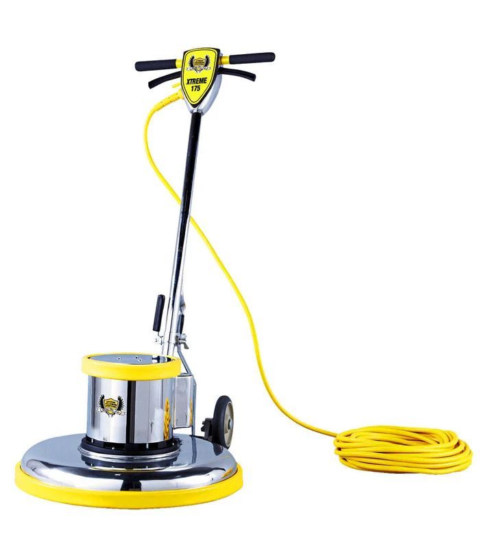 A floor polisher with a yellow cord attached to it