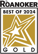 The roanoker best of 2024 gold logo is a gold star in a square.