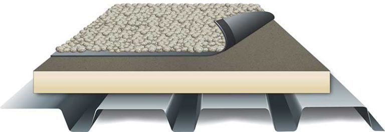 A drawing of a roof with a concrete roof and a metal roof.