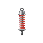 A shock absorber with red springs on a white background.