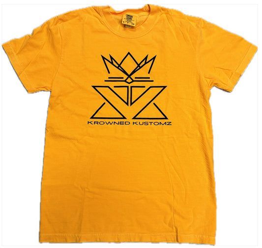 A yellow t-shirt with a crown on it