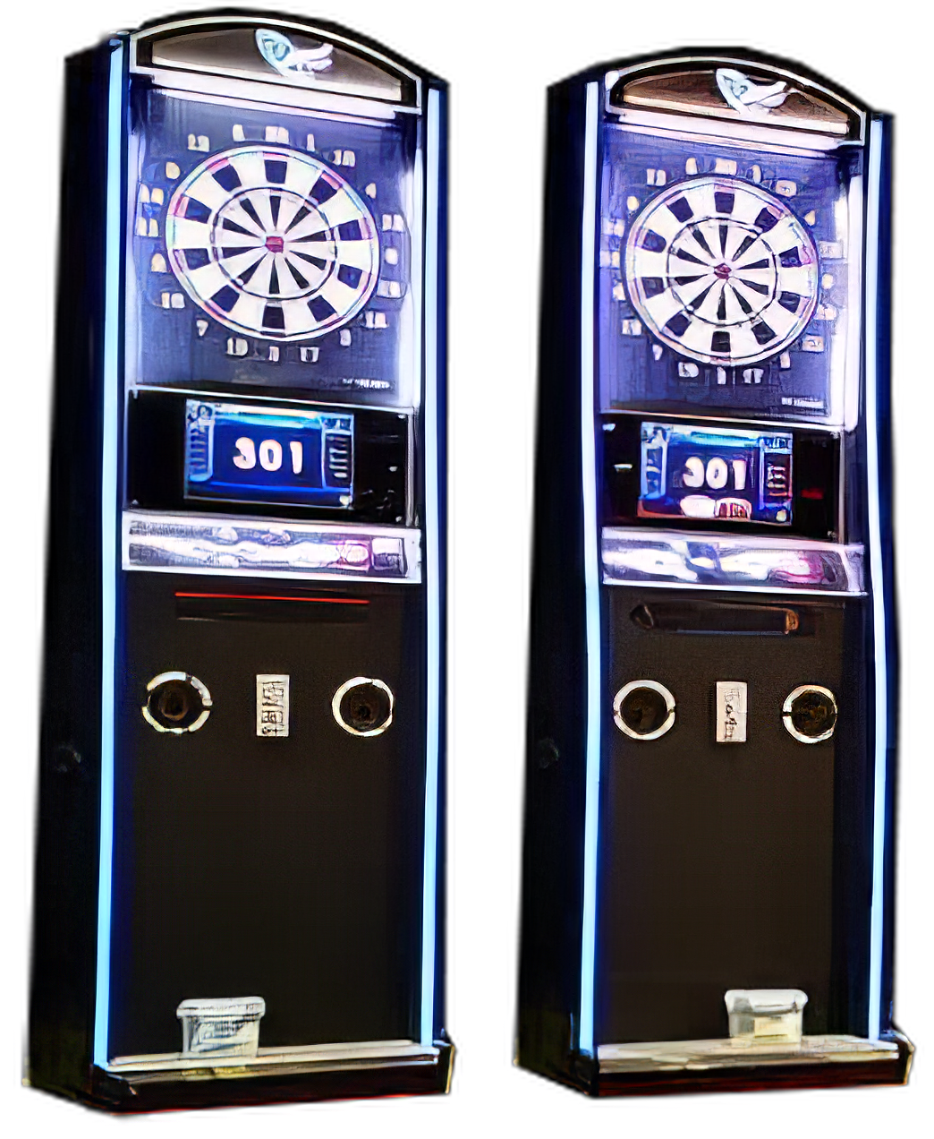 Two dart boards are sitting next to each other on a white background.