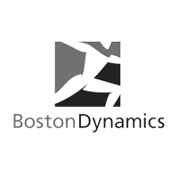 A black and white logo for boston dynamics with a person in a square.