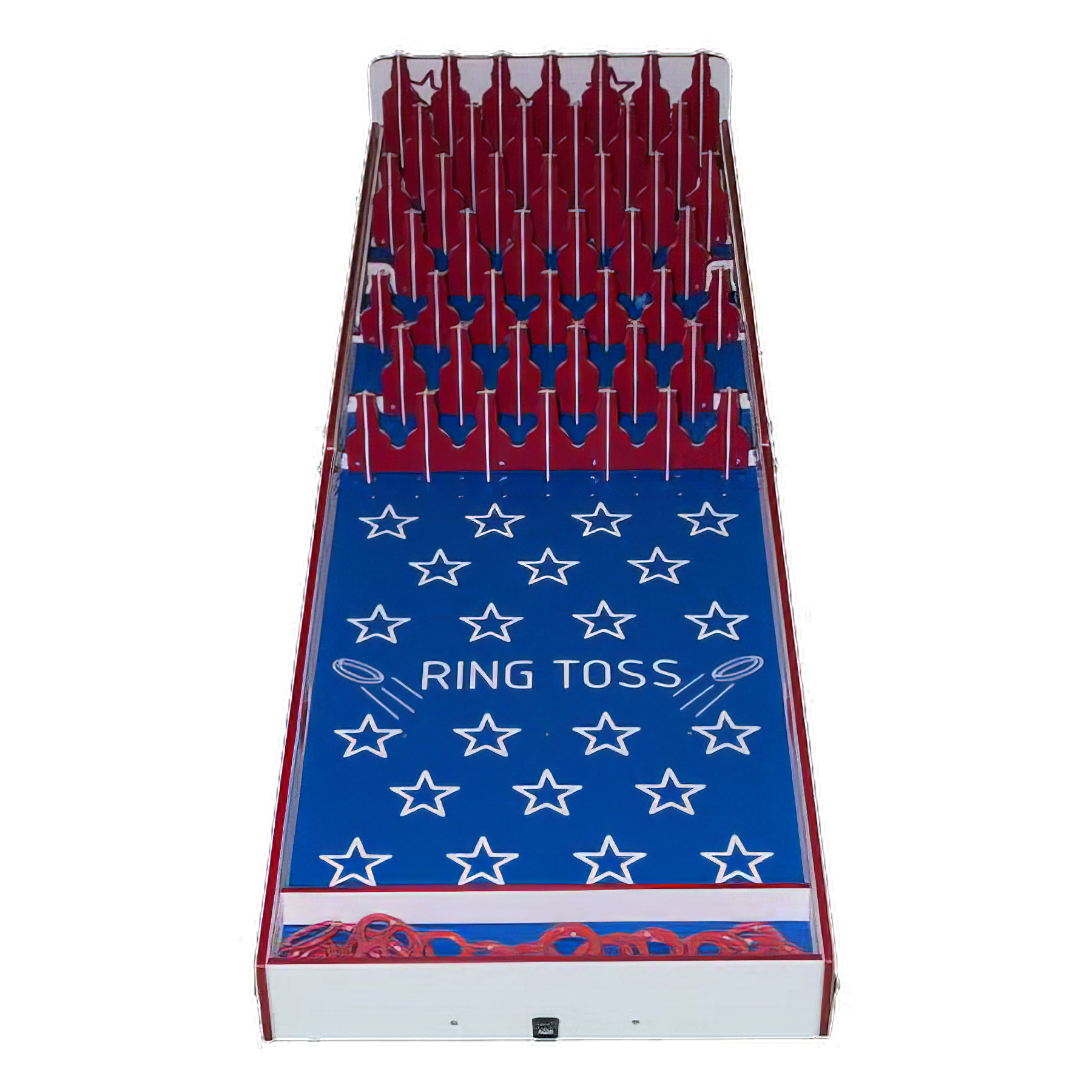 A ring toss game with red white and blue stars