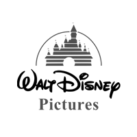 A black and white logo for walt disney pictures with a castle in the middle.