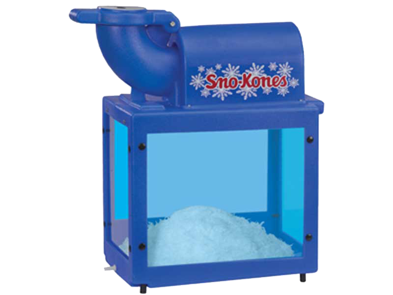 A blue snow cone machine with snowflakes on it