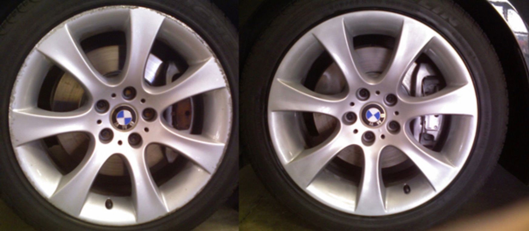 Two bmw wheels are shown side by side