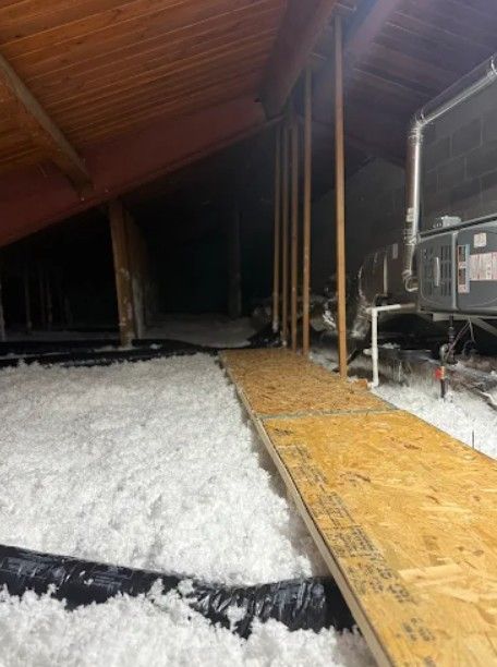 Attic space after installation of blown-in insulation