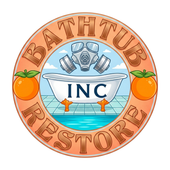 Bath Tub Restore Inc logo with a blue bathtub, orange oranges, and circular orange border