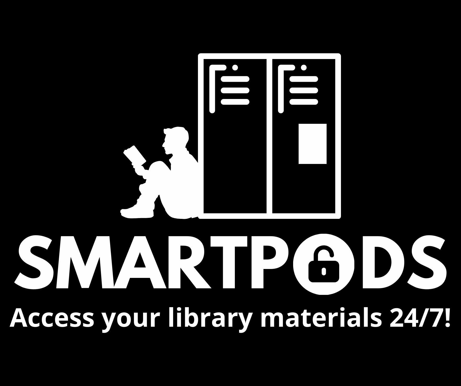 The logo for smartpods allows you to access your library materials 24/7.