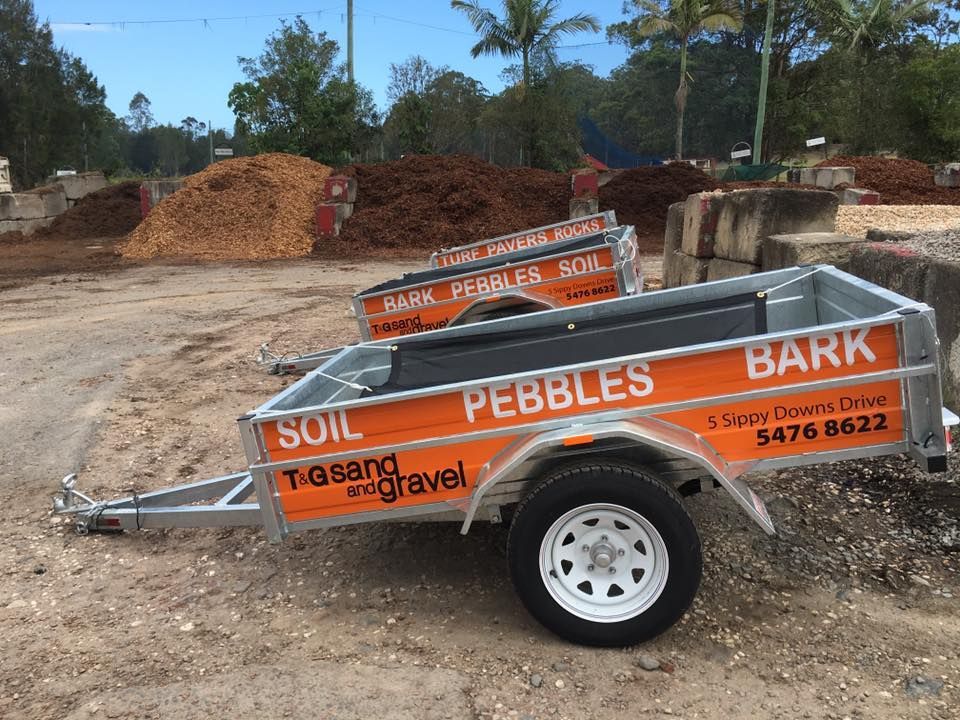 A Trailer With The Words Soil Pebbles And Bark On It — T&G Sand and Gravel In Sippy Downs, QLD