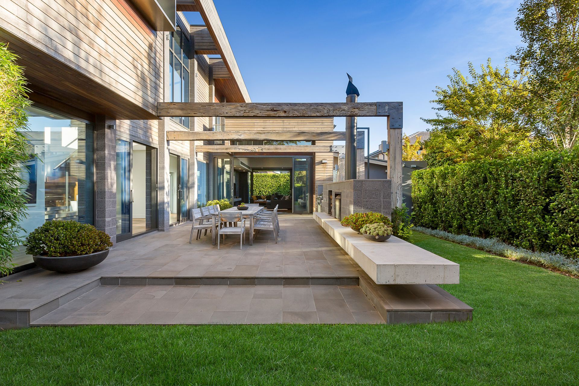 modern backyard with pergola